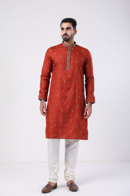 Red Motif Embroidered Kurta
